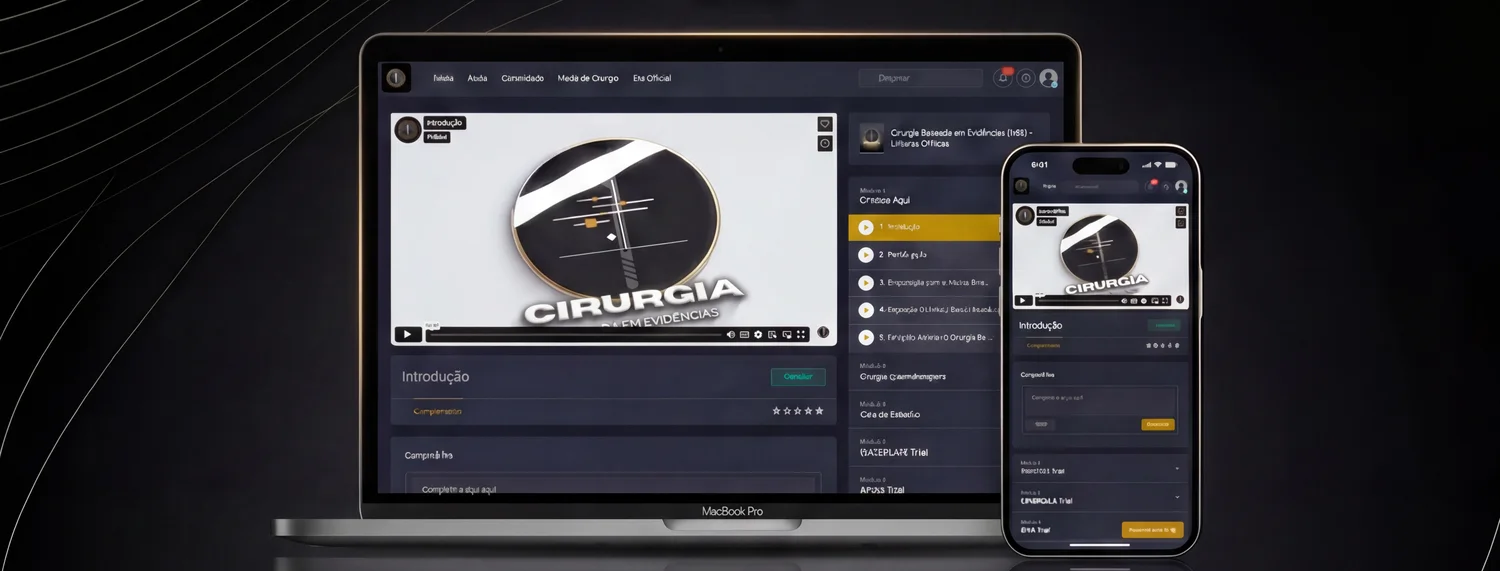 Curso Cirurgia Baseada em Evidências rodando na plataforma — no computador e no celular
